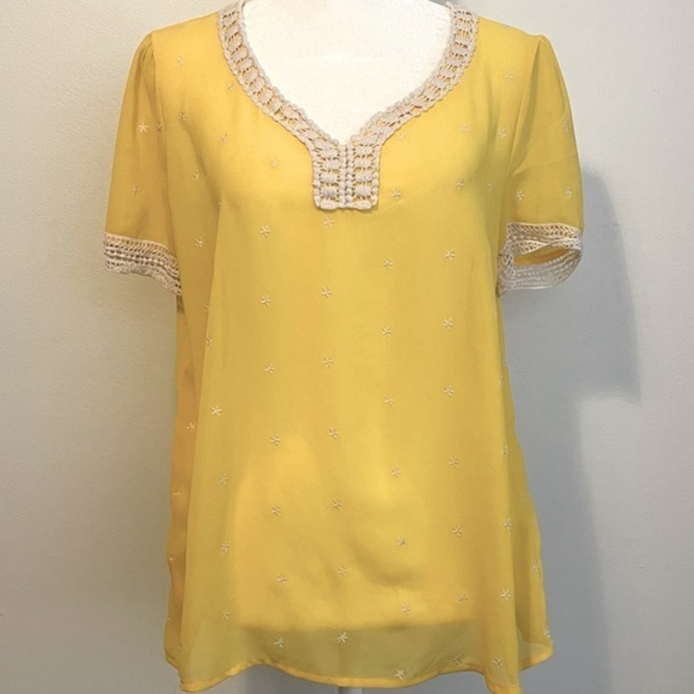 Sheer yellow blouse with embroidered stars